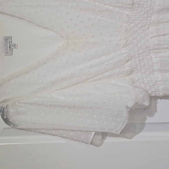 ROBBIE BEE PETITE V NECK CHIFFON SHORT SLEEVE FIT AND FLARE DRESS  PS OFF WHITE - Picture 7 of 15